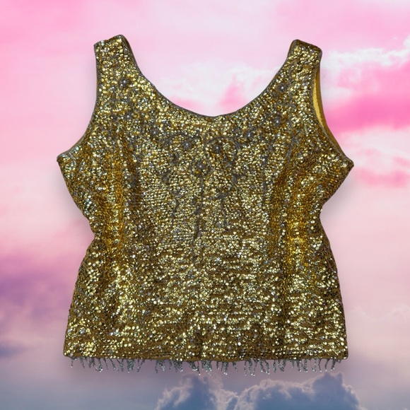 True Vintage 60s Hand Beaded Sequin Top ~ Size 16 - Picture 1 of 7